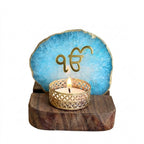Ik Onkar Tea Light Holder Agate with Wood Stand