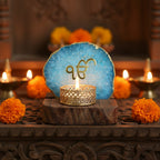 Ik Onkar Tea Light Holder Agate with Wood Stand