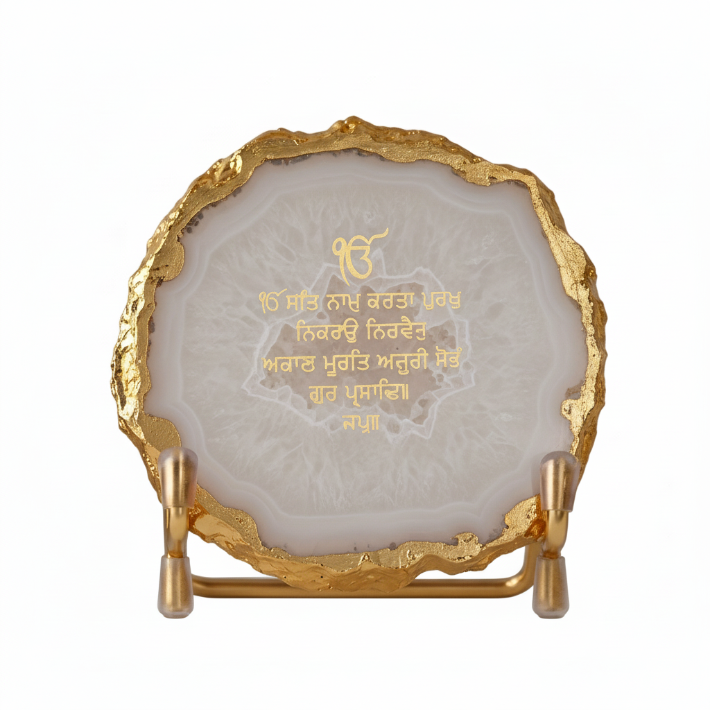 Ik Onkar Mantra White Agate Metal Showpeice