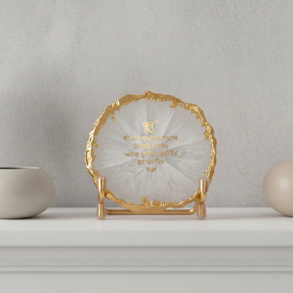 Ik Onkar Mantra White Agate Metal Showpeice