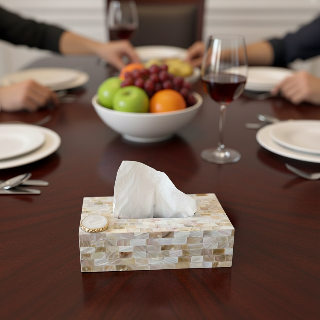 Green Agate with  Mother of Pearl Tissue Box Holder