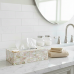 White Agate with  Mother of Pearl Tissue Box Holder