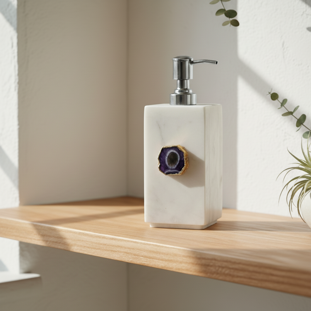 White Marble with Purple Agate Soap Dispenser