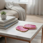Green Crystal Agate Coaster With Rose Gold Plating Set Of 2