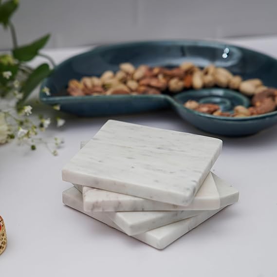 White Marble Plain Coaster  for Tea Coffee Cocktail