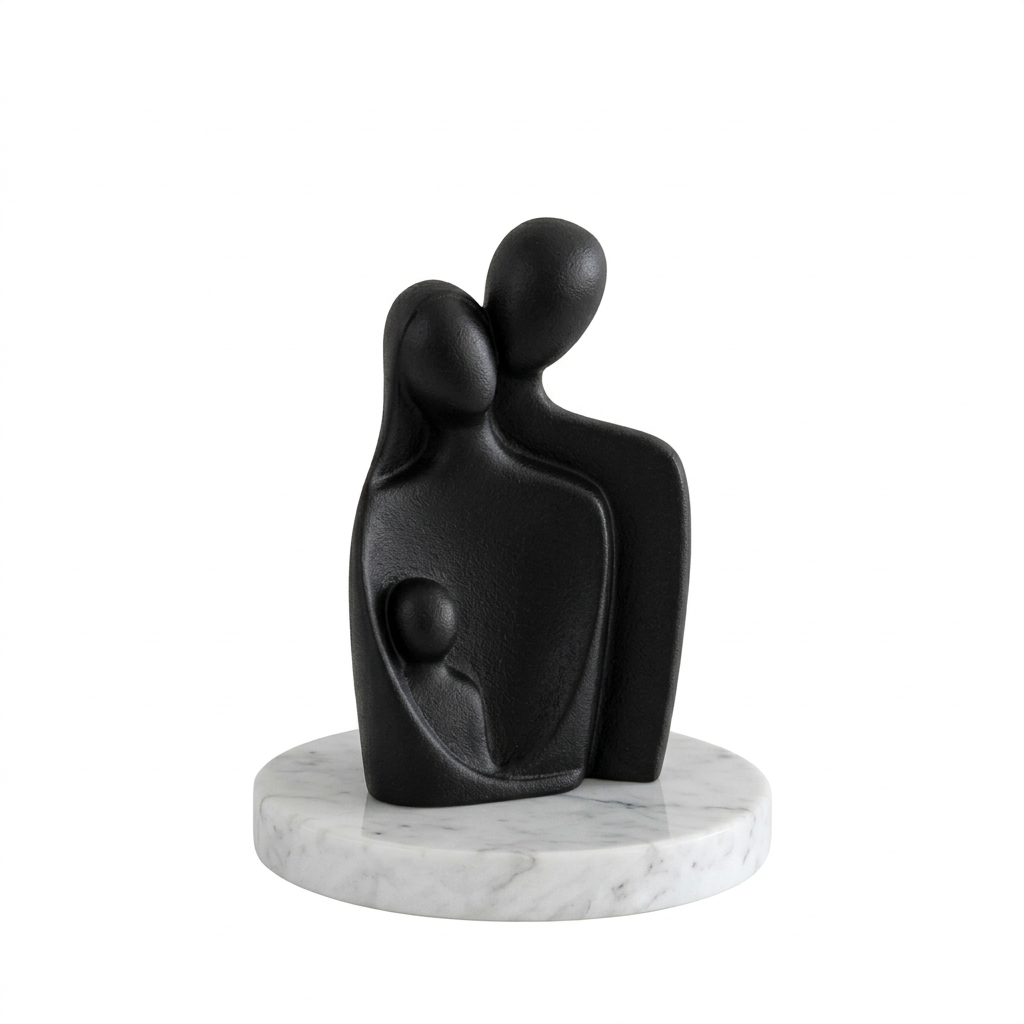 Abstract Family of 3 Figurine Black with White Marble