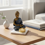 Blue Meditating Buddha Idol with Tealight Candle Holder