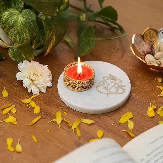 Ganesha Tea Light Holder Marble