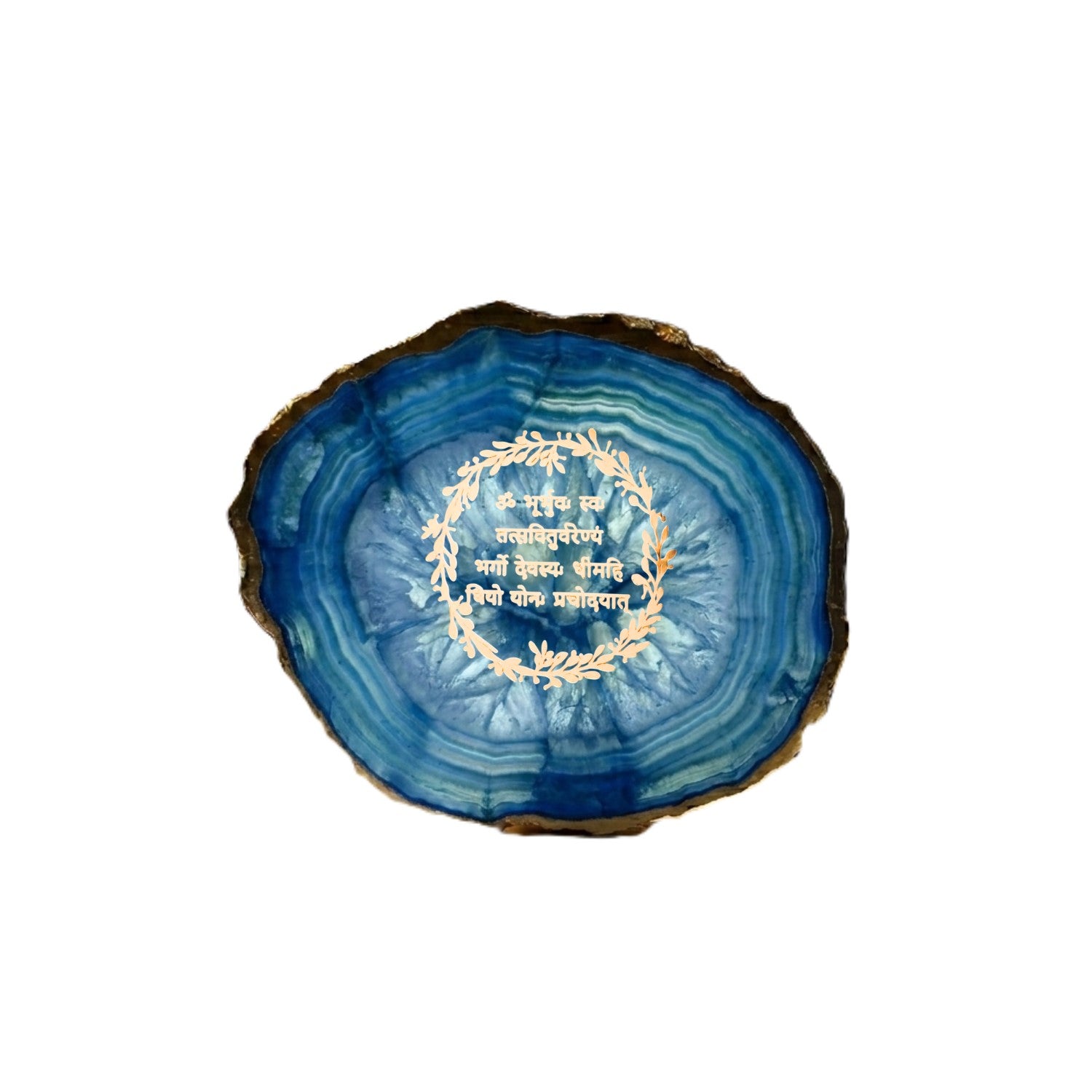 Agate Gayatri Mantra Small Back Side Tealight- Blue