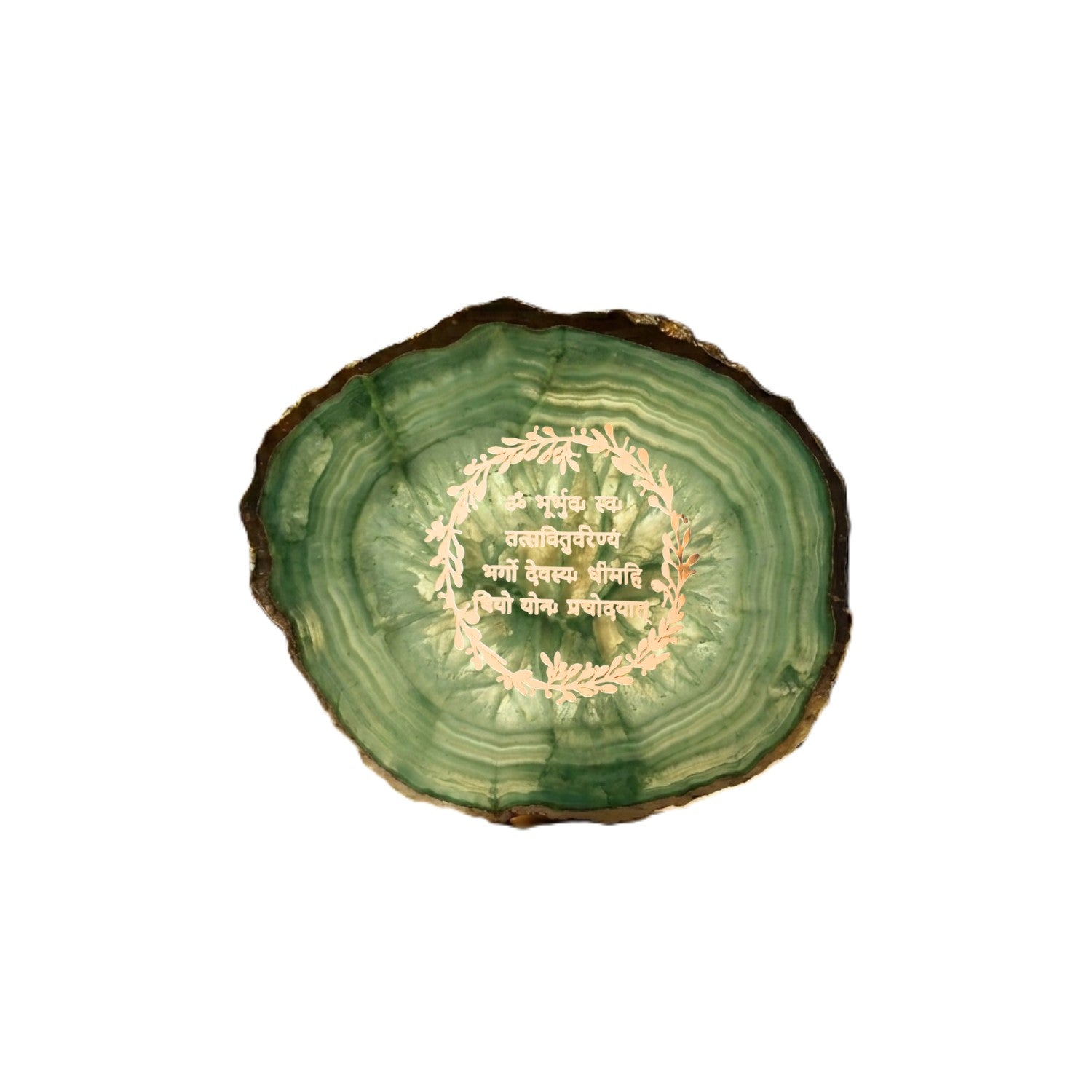 Agate Gayatri Mantra Small Back Side Tealight- Green
