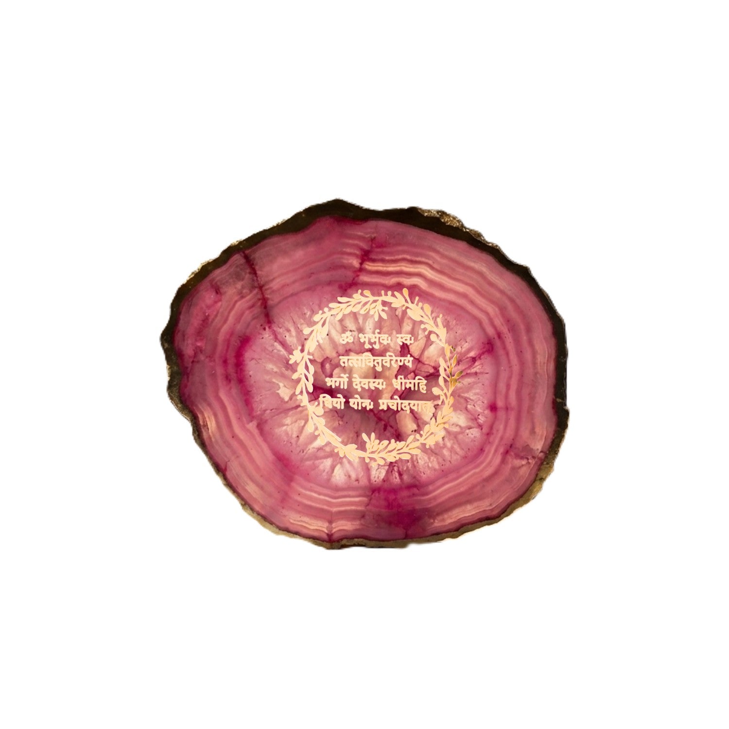 Agate Gayatri Mantra Small Back Side Tealight- Pink