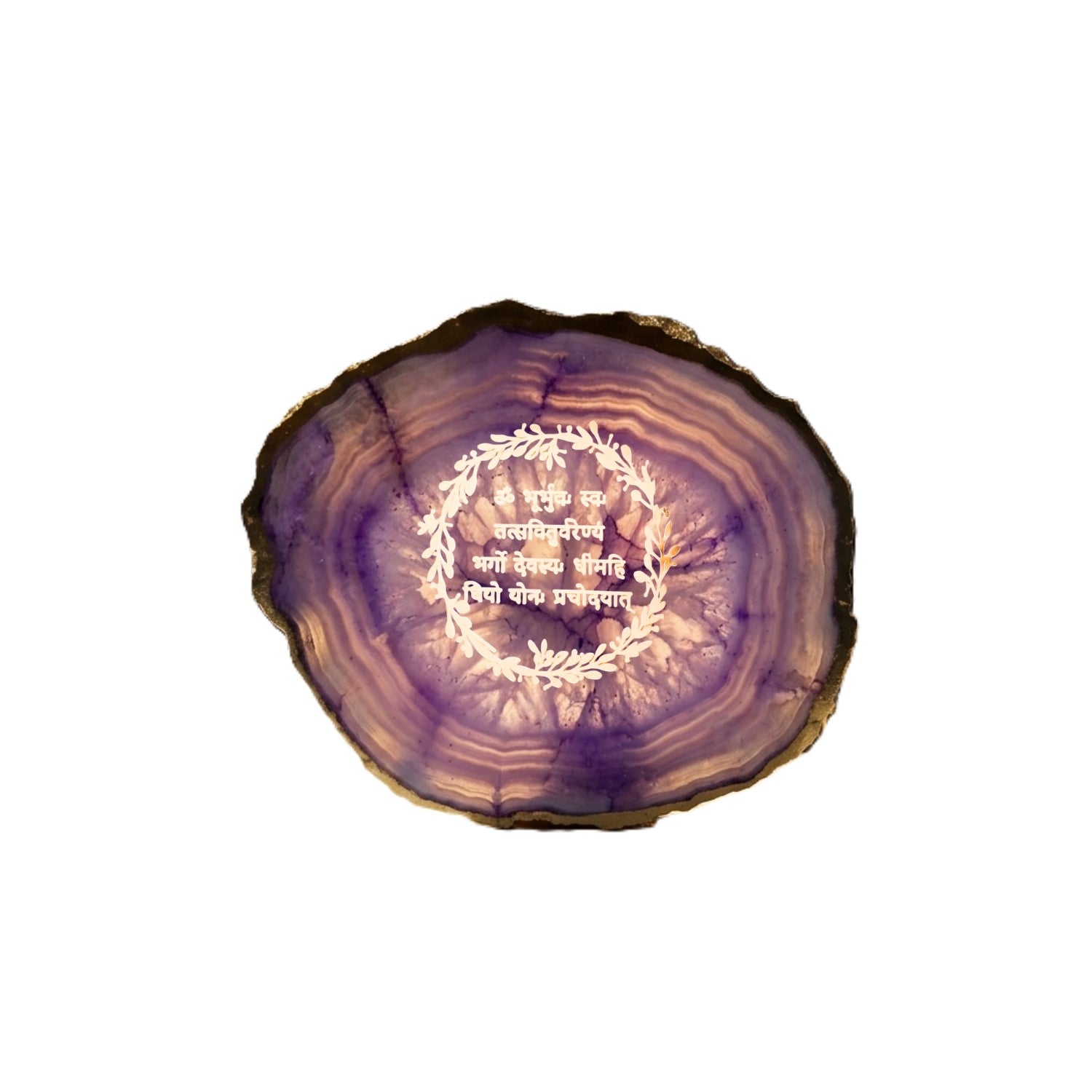 Agate Gayatri Mantra Small Back Side Tealight- Purple