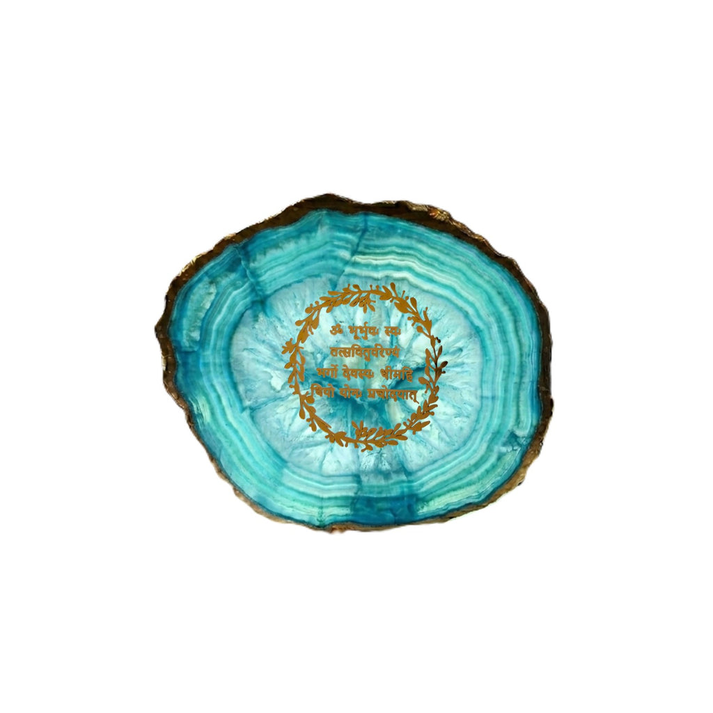 Agate Gayatri Mantra Small Back Side Tealight- Turquoise