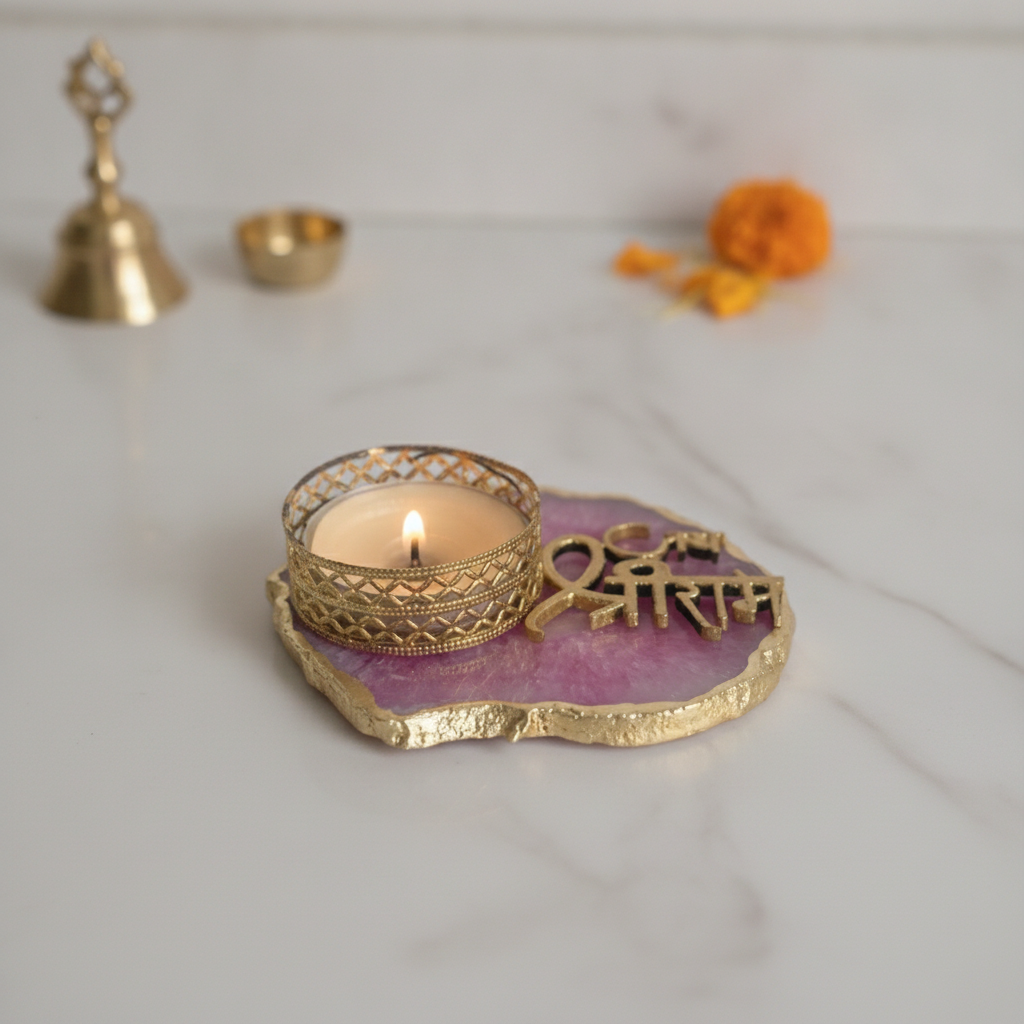 Agate Jai Shree Ram Tea Light Holder, Diwali Decor