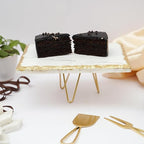 Rectanguler Marble Cake Stand with Metal Stand Cupcake Display Stand for Dessert Weddings Birthdays and Multipurpose