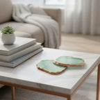 Green Crystal Agate Coaster With Rose Gold Plating Set Of 2