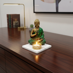 Dark Green Meditating Buddha Idol with Tealight Candle Holder