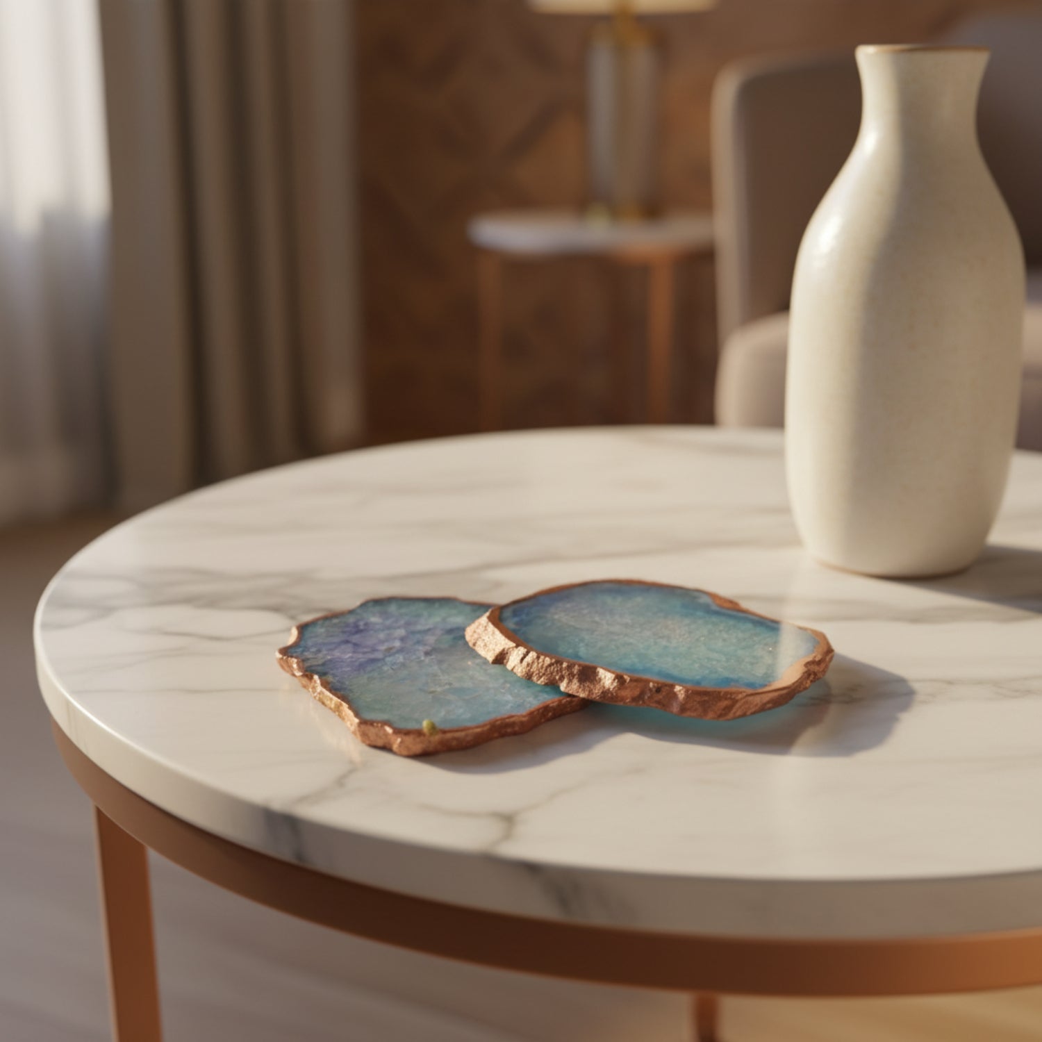 Purple  Crystal Agate Coaster With Rose Gold Plating Set Of 2