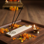 Marble with Rose Quartz Guru Ji Agarbatti Stand