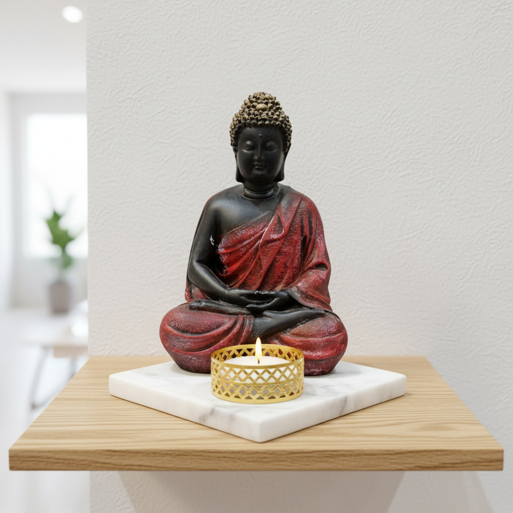 Pink Meditating Buddha Idol with Tealight Candle Holder