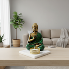 Dark Green Meditating Buddha Idol with Tealight Candle Holder