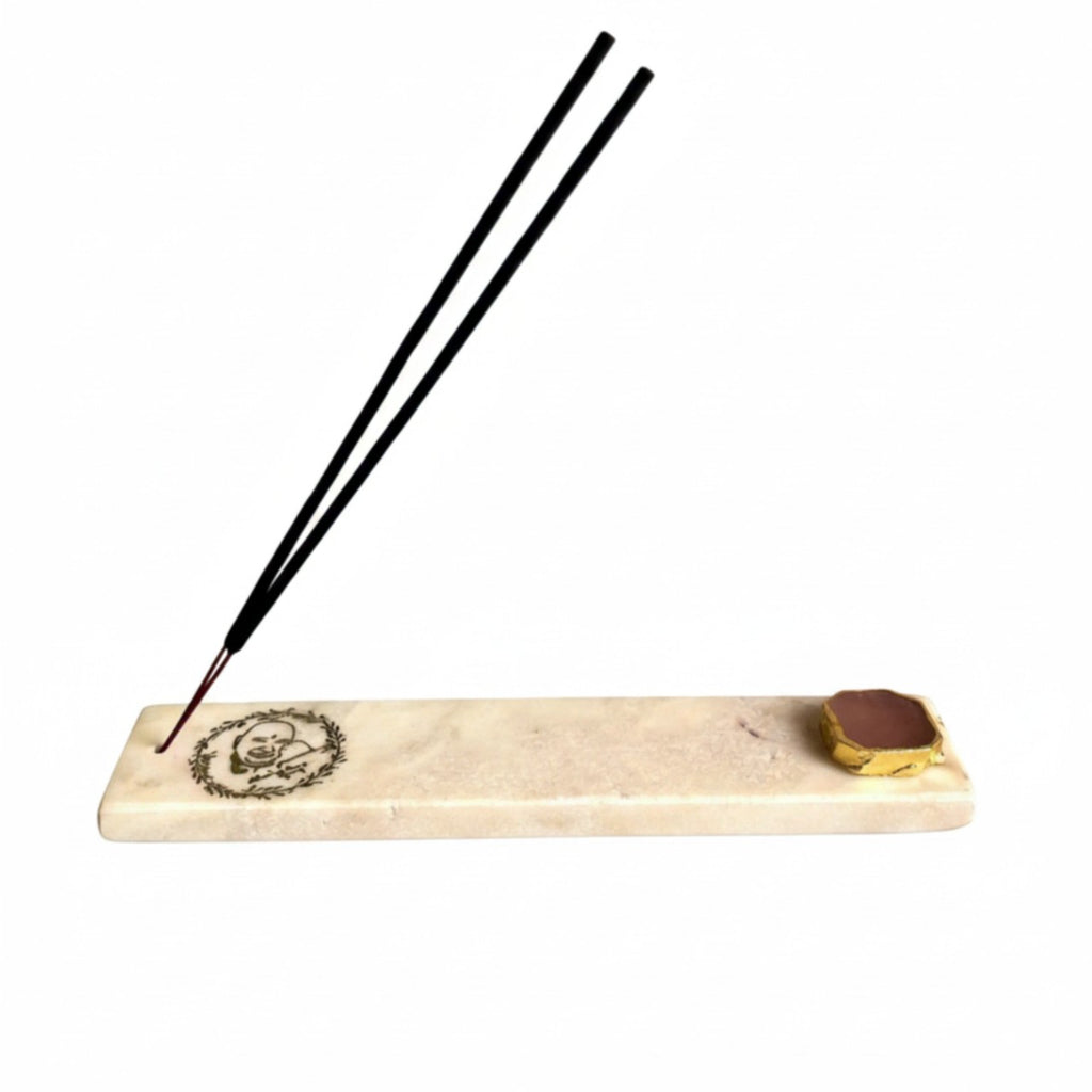 Marble with Rose Quartz Guru Ji Agarbatti Stand