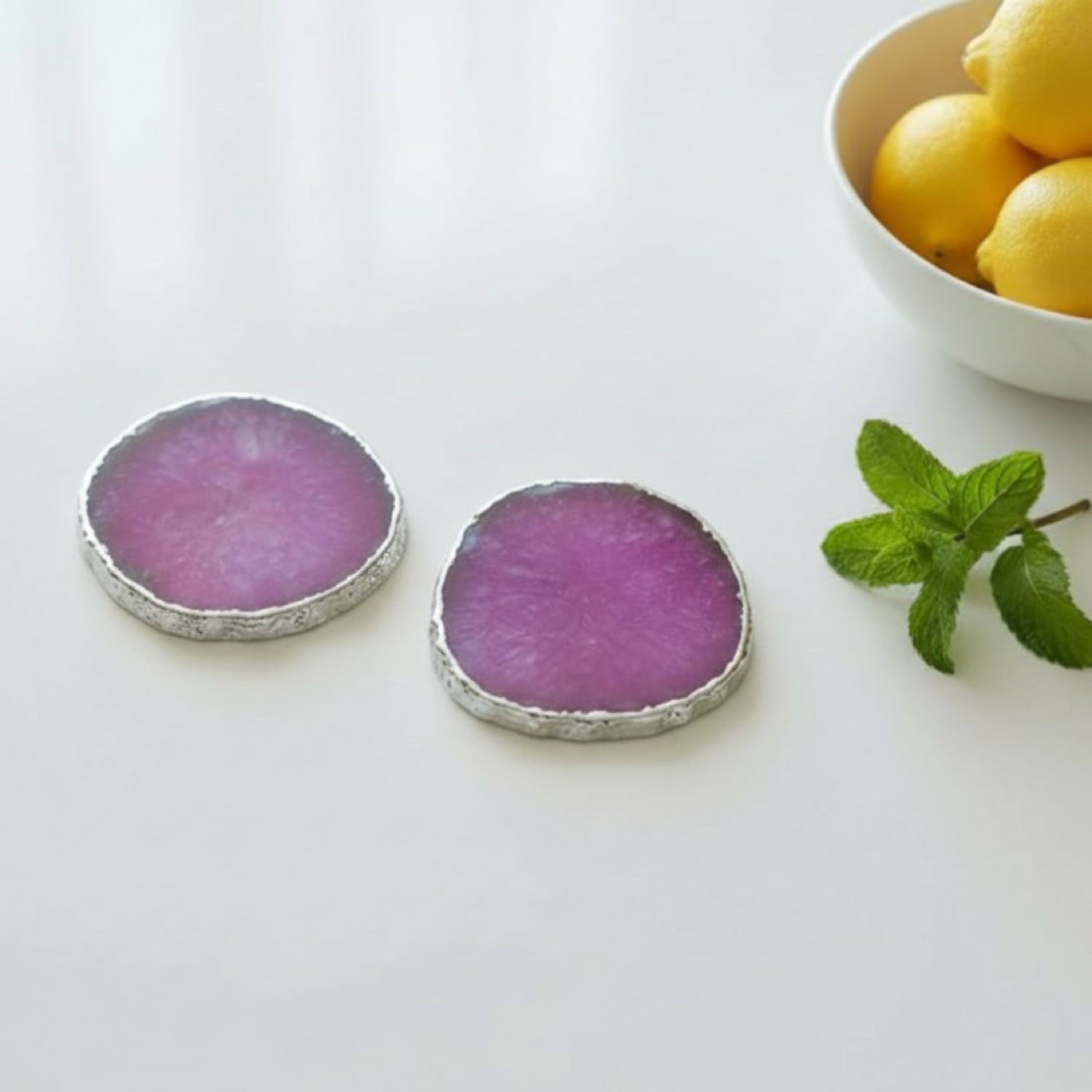 Blue  Crystal Agate Coaster With Silver Plating Set of 2