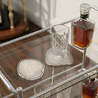 White  Crystal Agate Coaster With Silver Plating Set Of 02