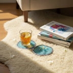 Turquoise Crystal Agate Coaster With Silver Plating Set of 2