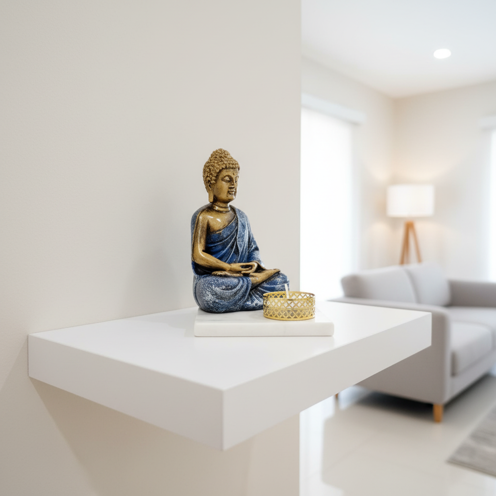 Blue Meditating Buddha Idol with Tealight Candle Holder