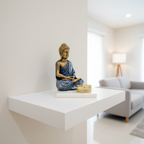 Blue Meditating Buddha Idol with Tealight Candle Holder