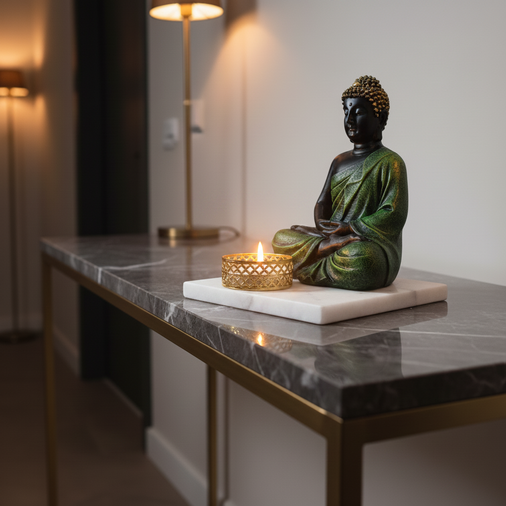 Green Meditating Buddha Idol with Tealight Candle Holder