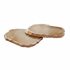 Brown  Crystal Agate Coaster With Rose Gold Plating Set of 2