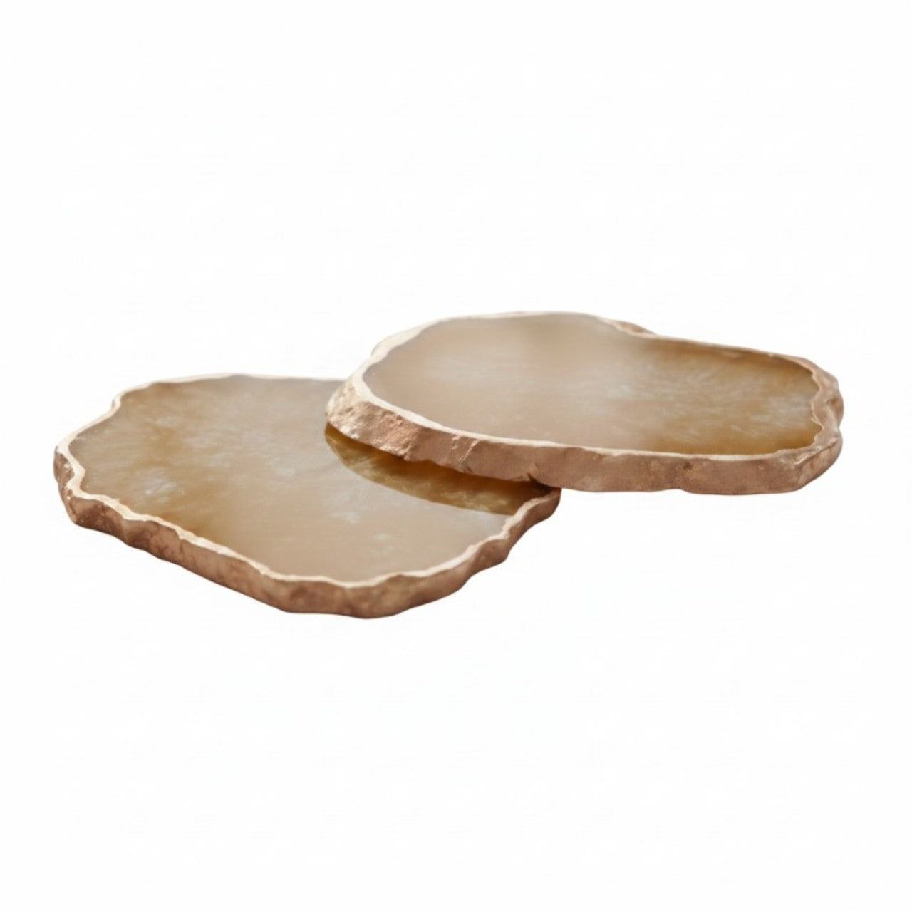 Brown  Crystal Agate Coaster With Rose Gold Plating Set of 2