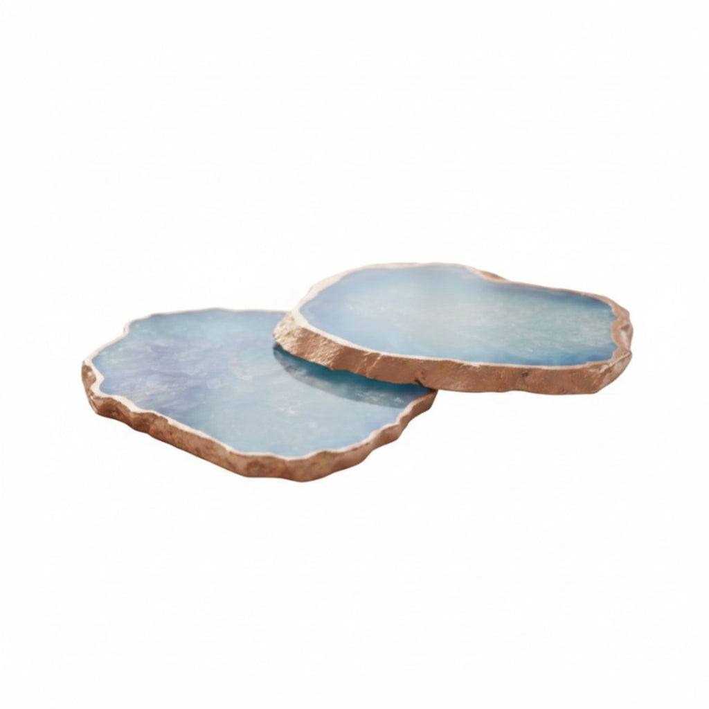 Blue  Crystal Agate Coaster With Rose Gold Plating Set of 2