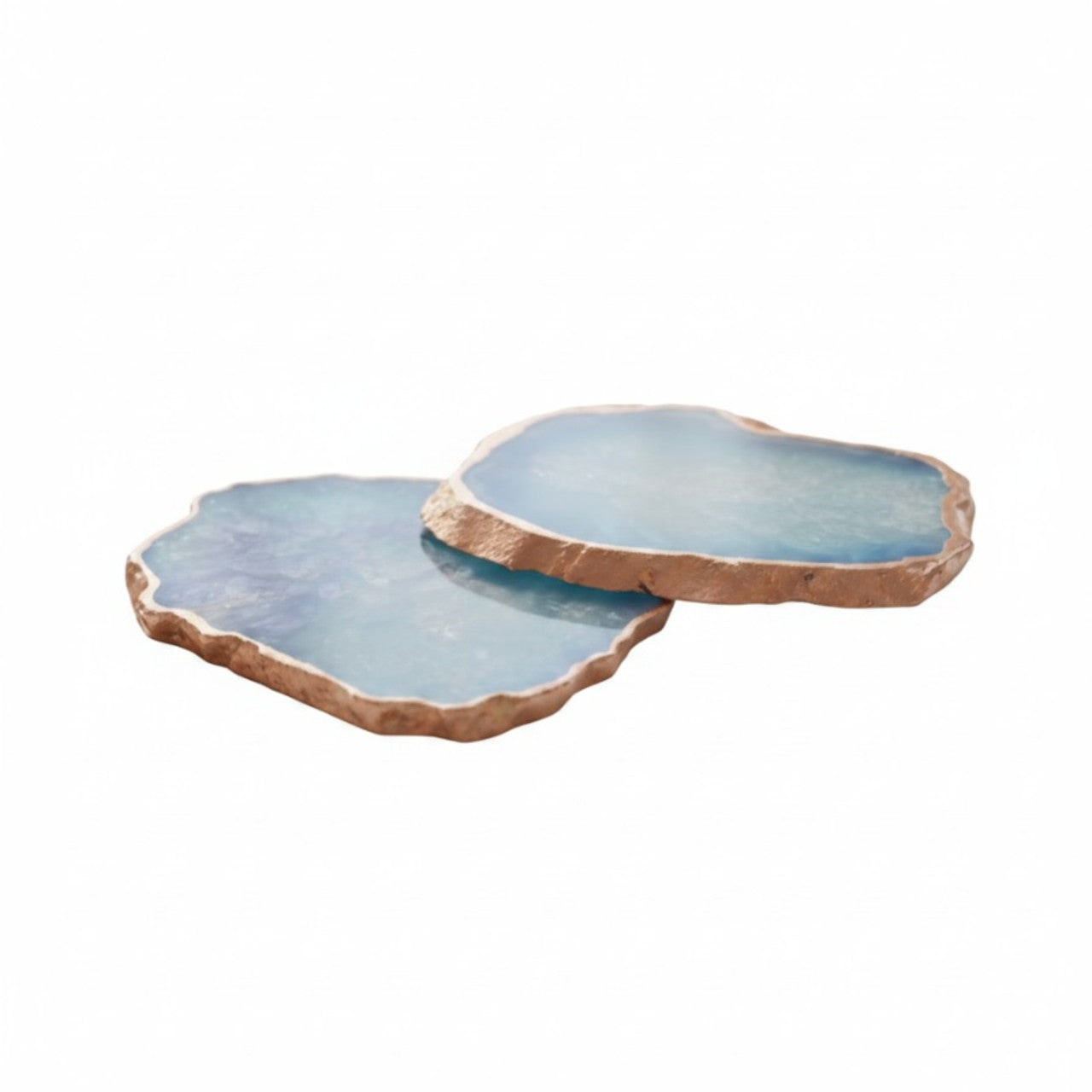Blue  Crystal Agate Coaster With Rose Gold Plating Set of 2