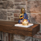 Dark Blue Meditating Buddha Idol with Tealight Candle Holder
