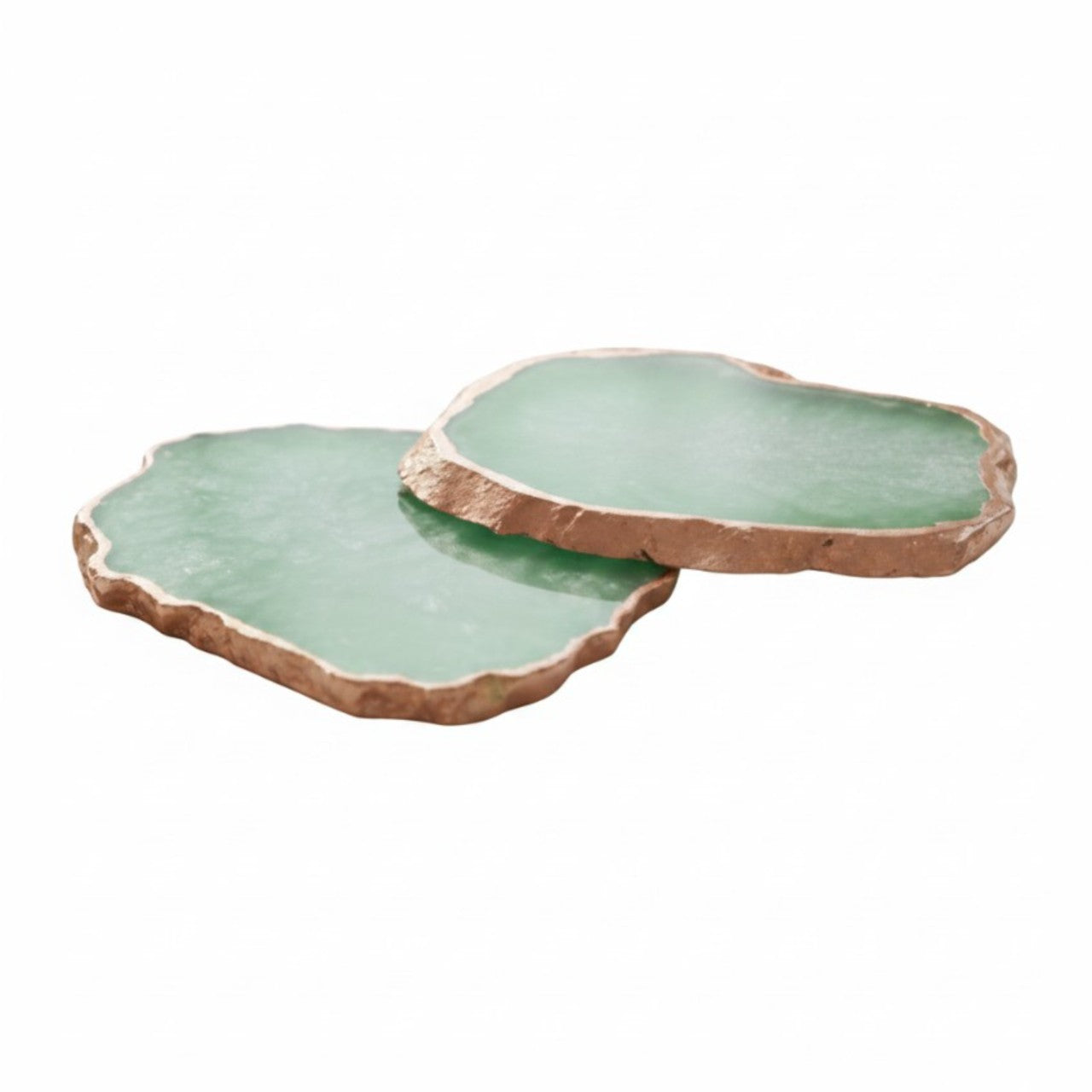 Green Crystal Agate Coaster With Rose Gold Plating Set Of 2