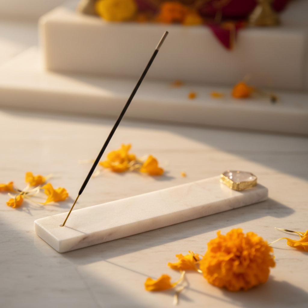 Marble Agarbatti Stand with White Agate