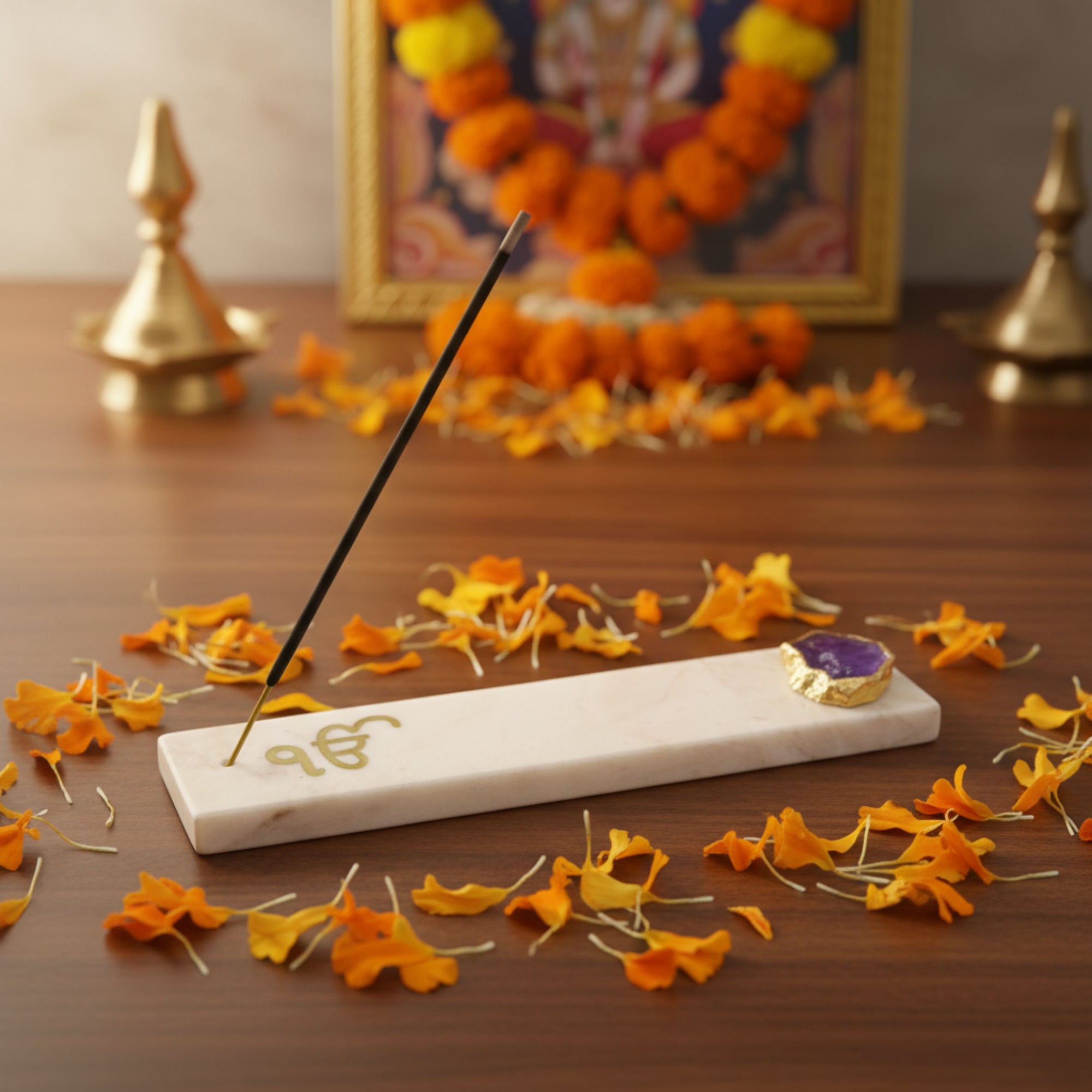 Marble with Agate Ik Onkar Agarbatti Stand