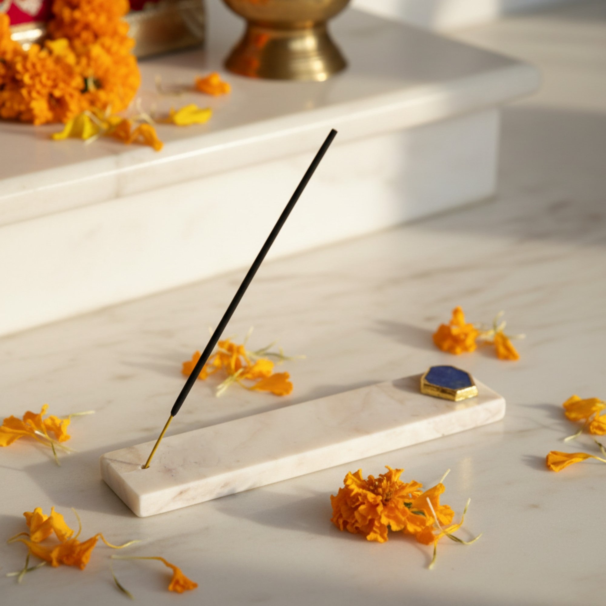 Blue Agate with Marble Agarbatti Stand