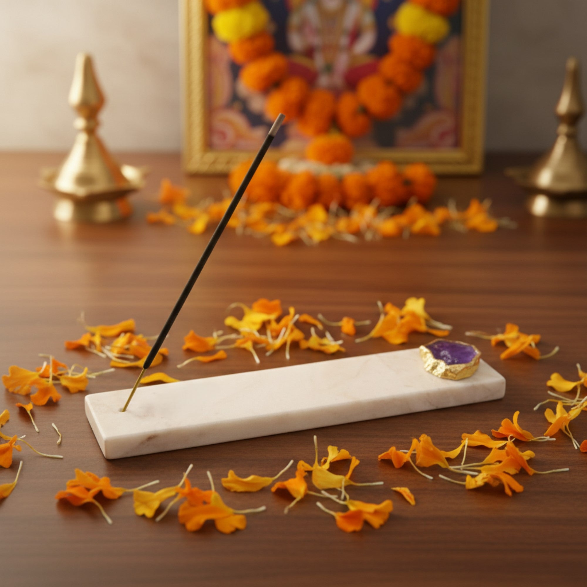 Marble Agarbatti Stand with Purple Agate