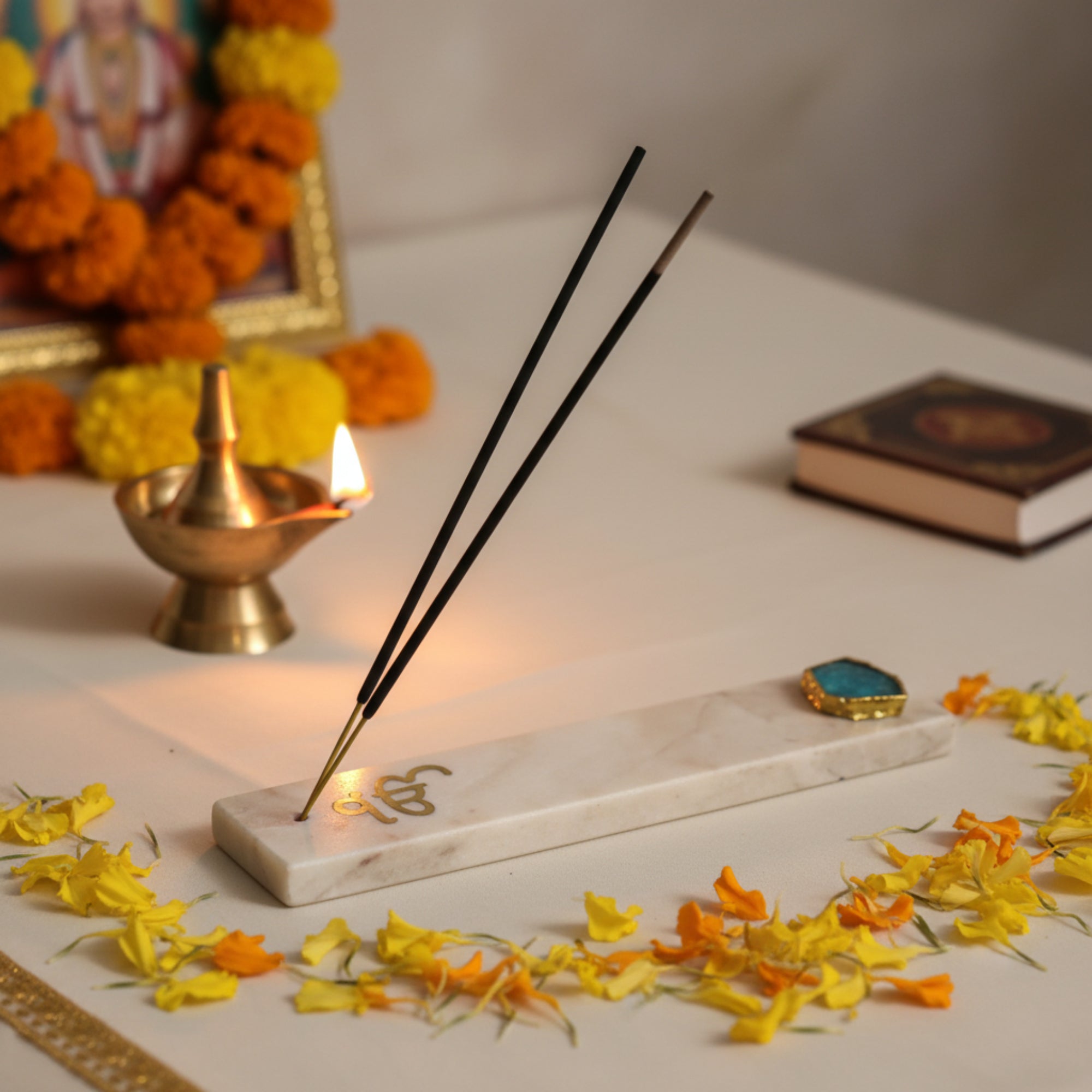 Marble with Agate Ik Onkar Agarbatti Stand