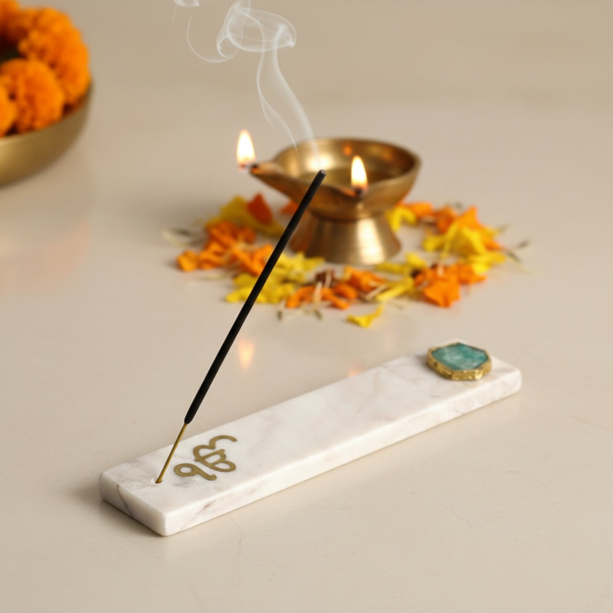 Marble with Agate Ik Onkar Agarbatti Stand