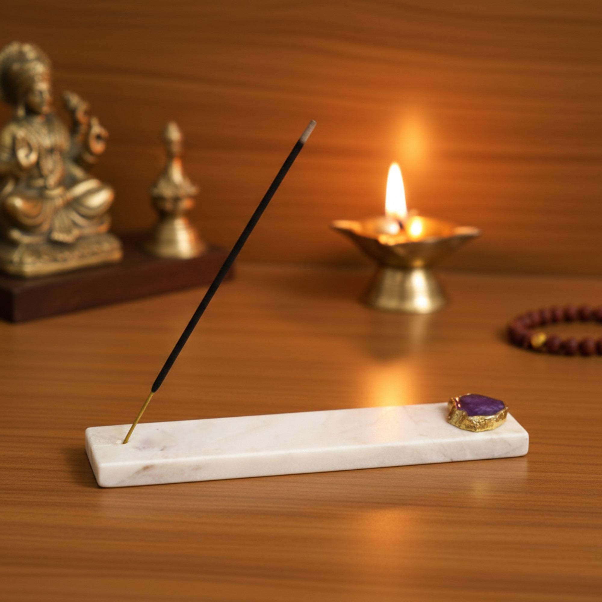 Blue Agate with Marble Agarbatti Stand
