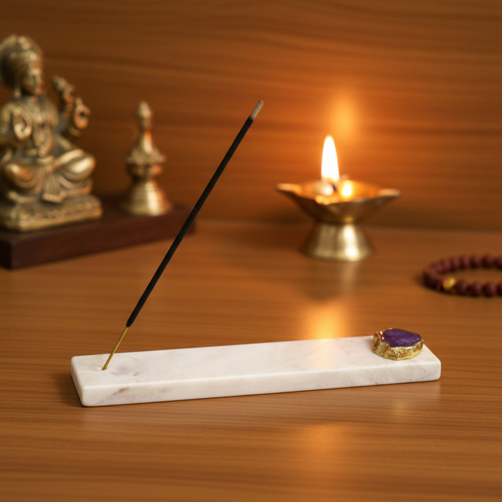 Marble Agarbatti Stand with Purple Agate