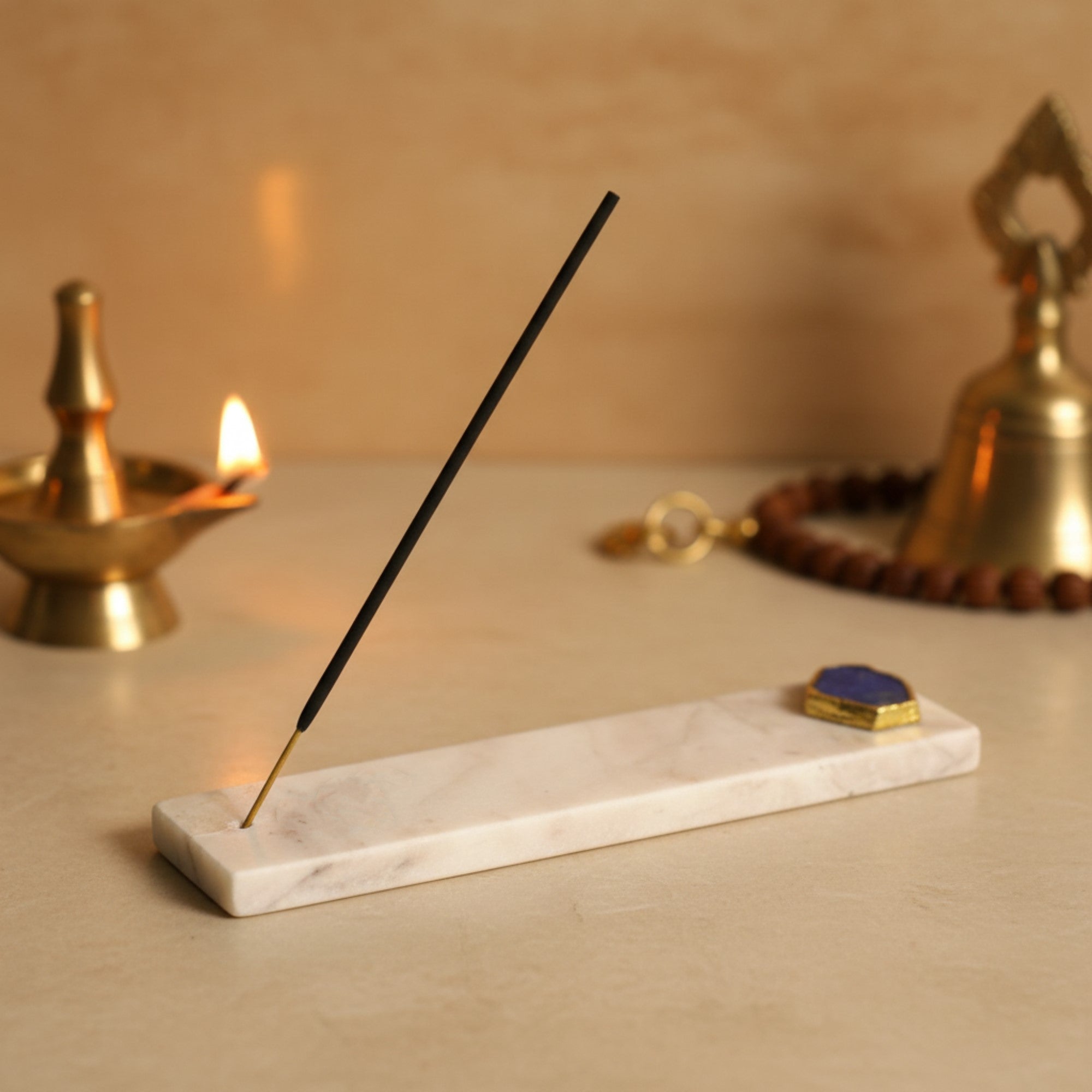 Blue Agate with Marble Agarbatti Stand