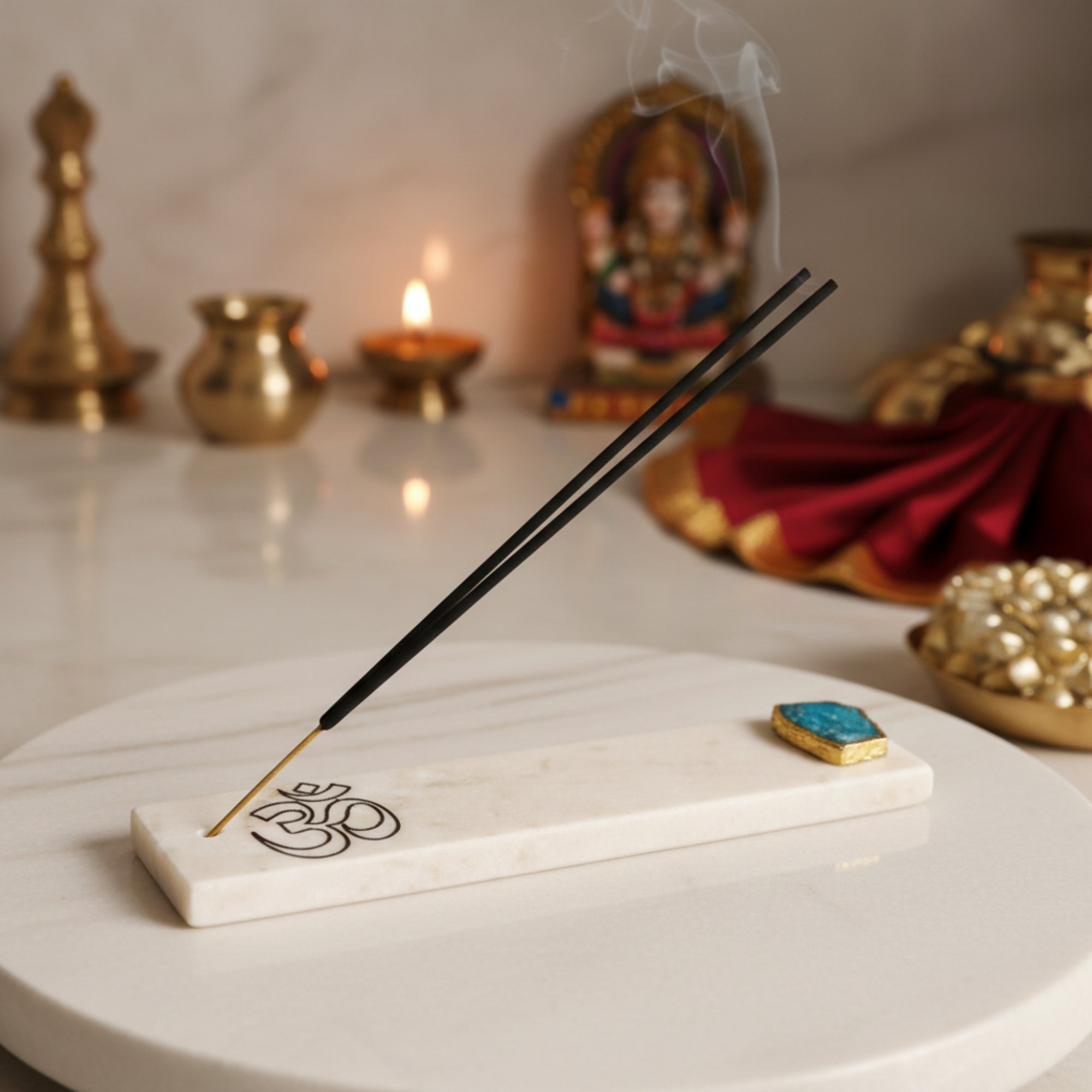 Marble with Agate Om Agarbatti Stand