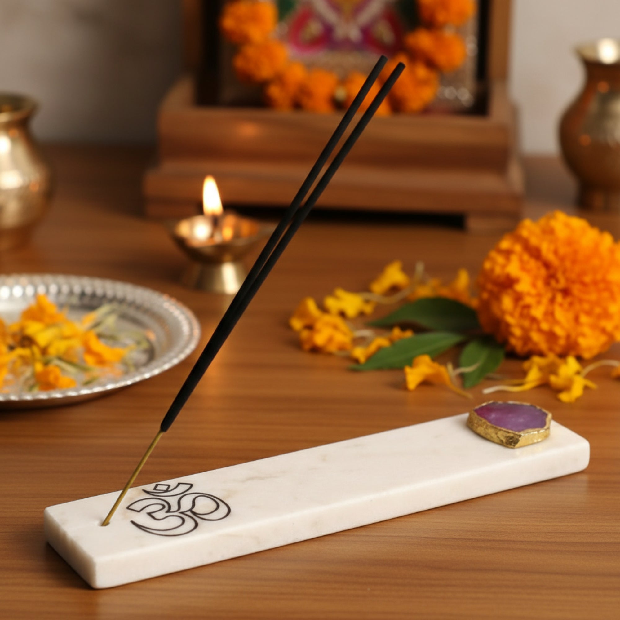 Marble with Agate Om Agarbatti Stand