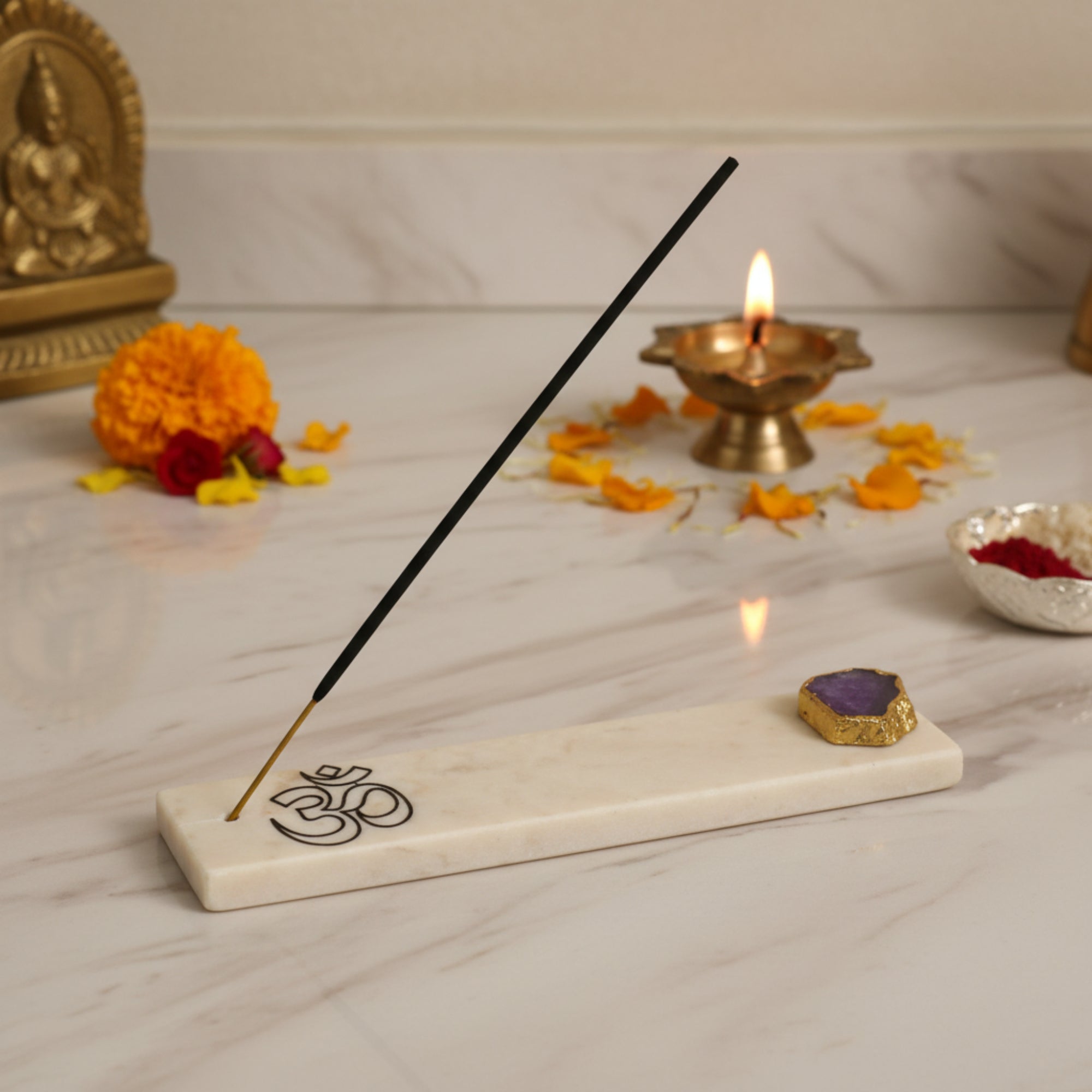 Marble with Agate Om Agarbatti Stand